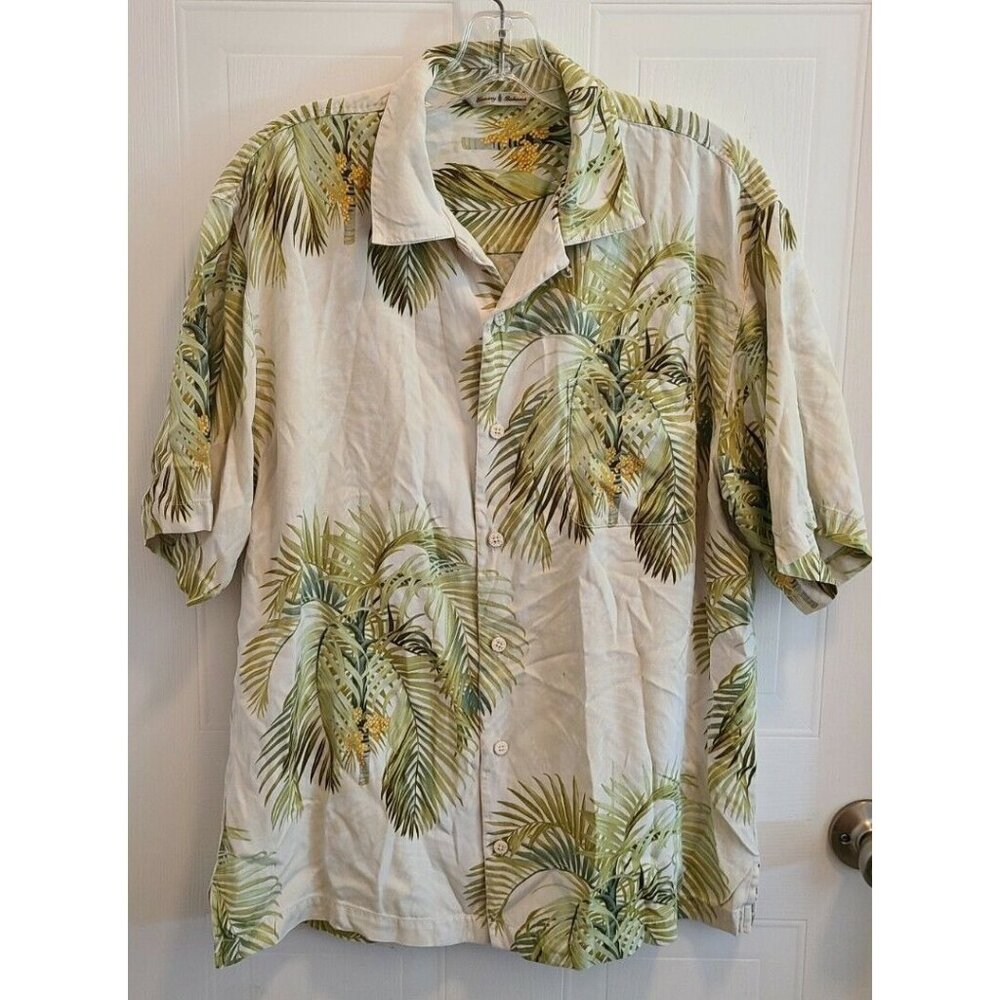 Tommy Bahama Shirt Hawaiian Silk Button Up Men's Medium Short Sleeve Palm Trees